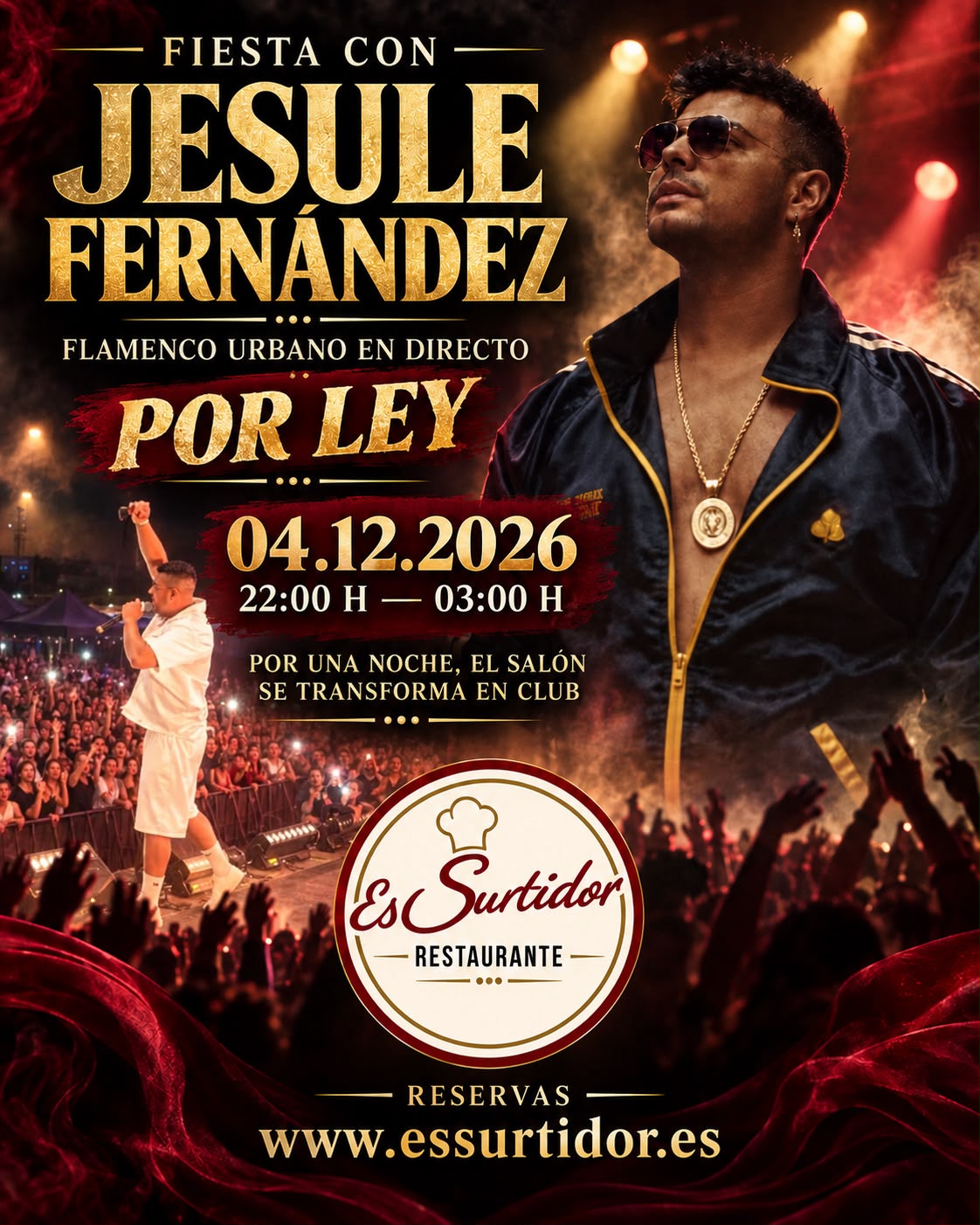 Cartel de Fiesta con Jesule Fernández en Restaurant Es Surtidor