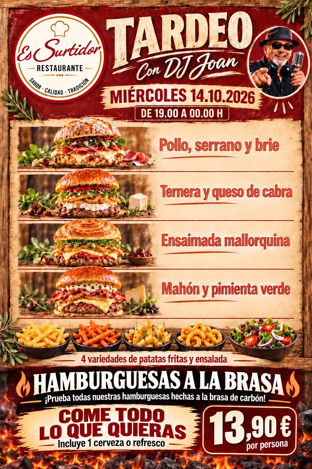 Cartel de Tardeo con DJ Joan en Restaurant Es Surtidor